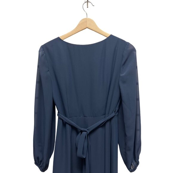 Dessy Collection Vivian Diamond Navy Long Sleeve Formal Wrap Dress - Picture 7 of 8